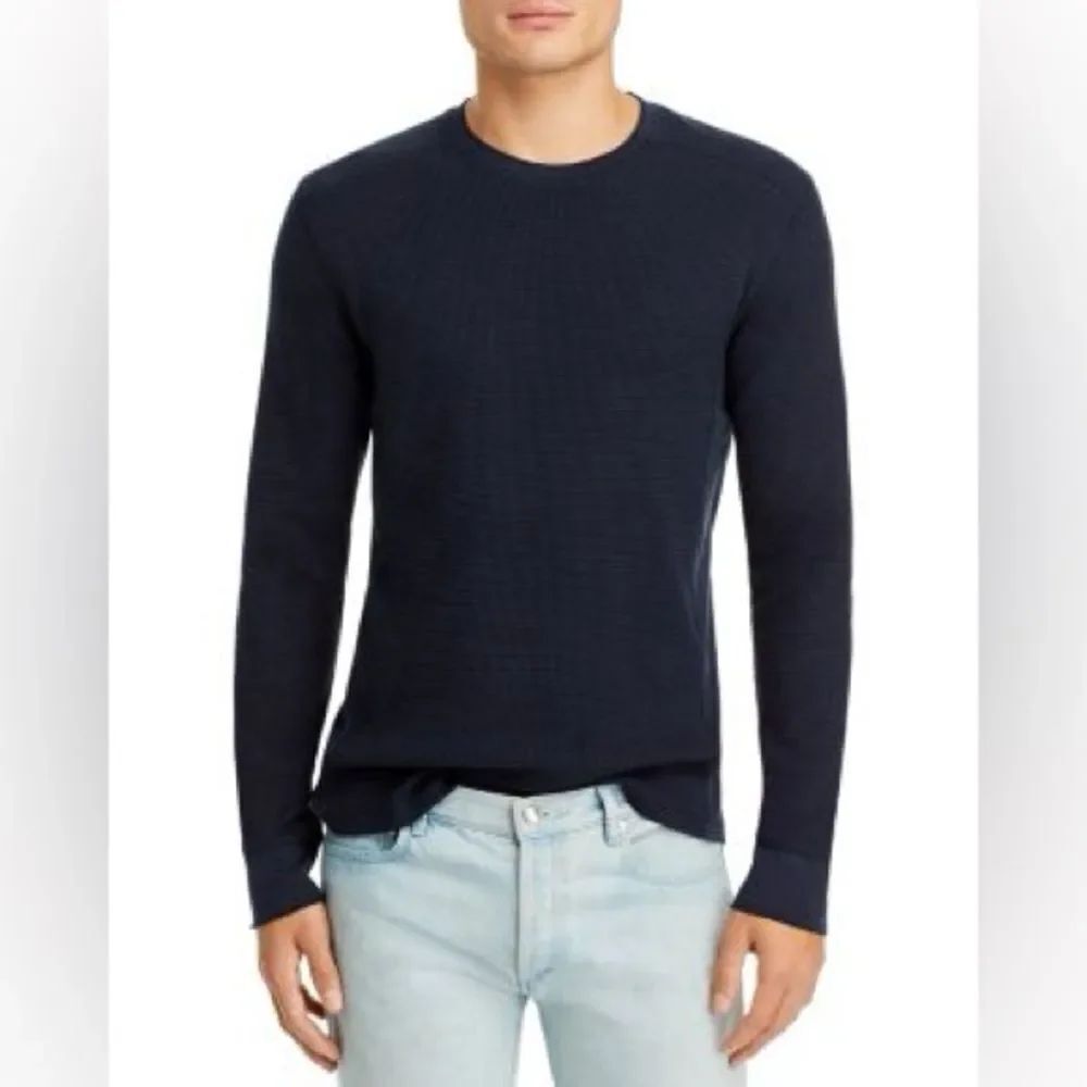 Vince Pima Cotton Blend Thermal Waffle Knit Tee in Navy
